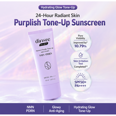 dinsee The Glow Aurora Purple Tone-Up Sun Cream NMN+PDRN SPF50+ PA++++ 40ml (3 Options)