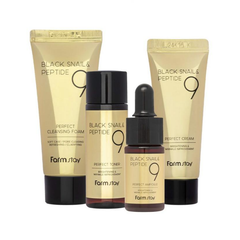 FARM STAY Black Snail & Peptide9 Perfect 4 Step Mini Kit Edition (Toner+Ampoule+Cream+Cleanser)
