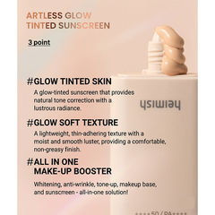 Heimish Artless Glow Tinted Sunscreen SPF50+ PA++++ 40ml (3 Options)
