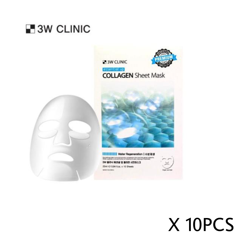 3W CLINIC Essential Up Sheet Mask 25ml x 10 Sheets (6 Options)
