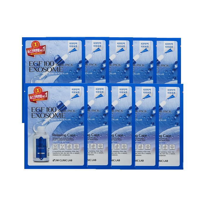 3W CLINIC Sheet Mask Pack ( PDRN, Whitening, CICA & Hyaluronic, EGF 100 Exosome, Collagen & Retinol) (16 Options)