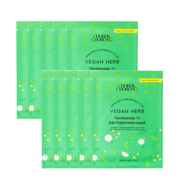 Chorok Chorong Vegan Herb Niacinamide 5% Jeju Peppermint sheet Mask (27ml x10EA) (3 Options)