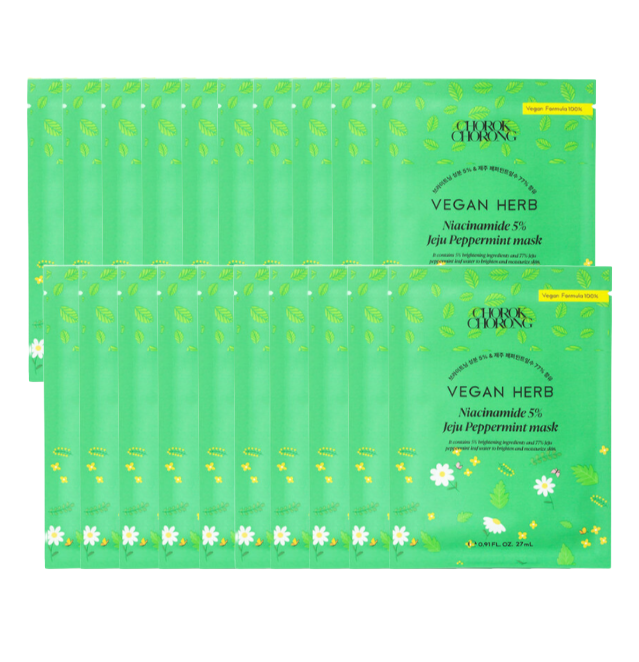 Chorok Chorong Vegan Herb Niacinamide 5% Jeju Peppermint sheet Mask (27ml x10EA) (3 Options)
