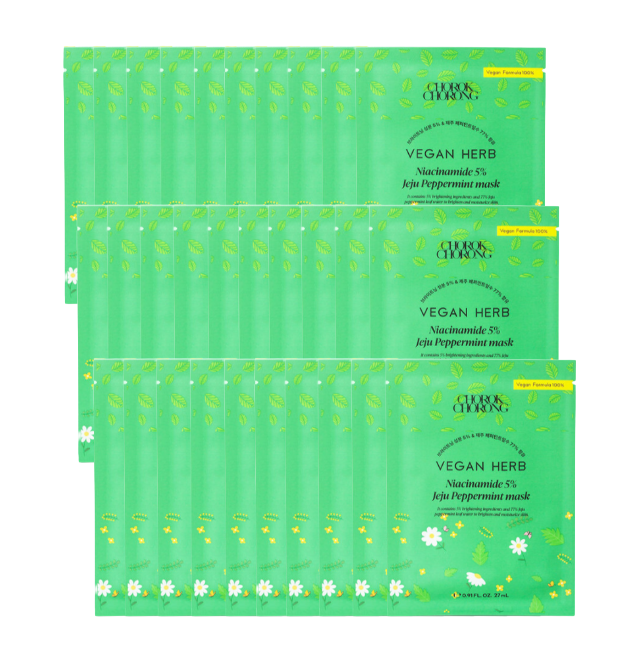 Chorok Chorong Vegan Herb Niacinamide 5% Jeju Peppermint sheet Mask (27ml x10EA) (3 Options)