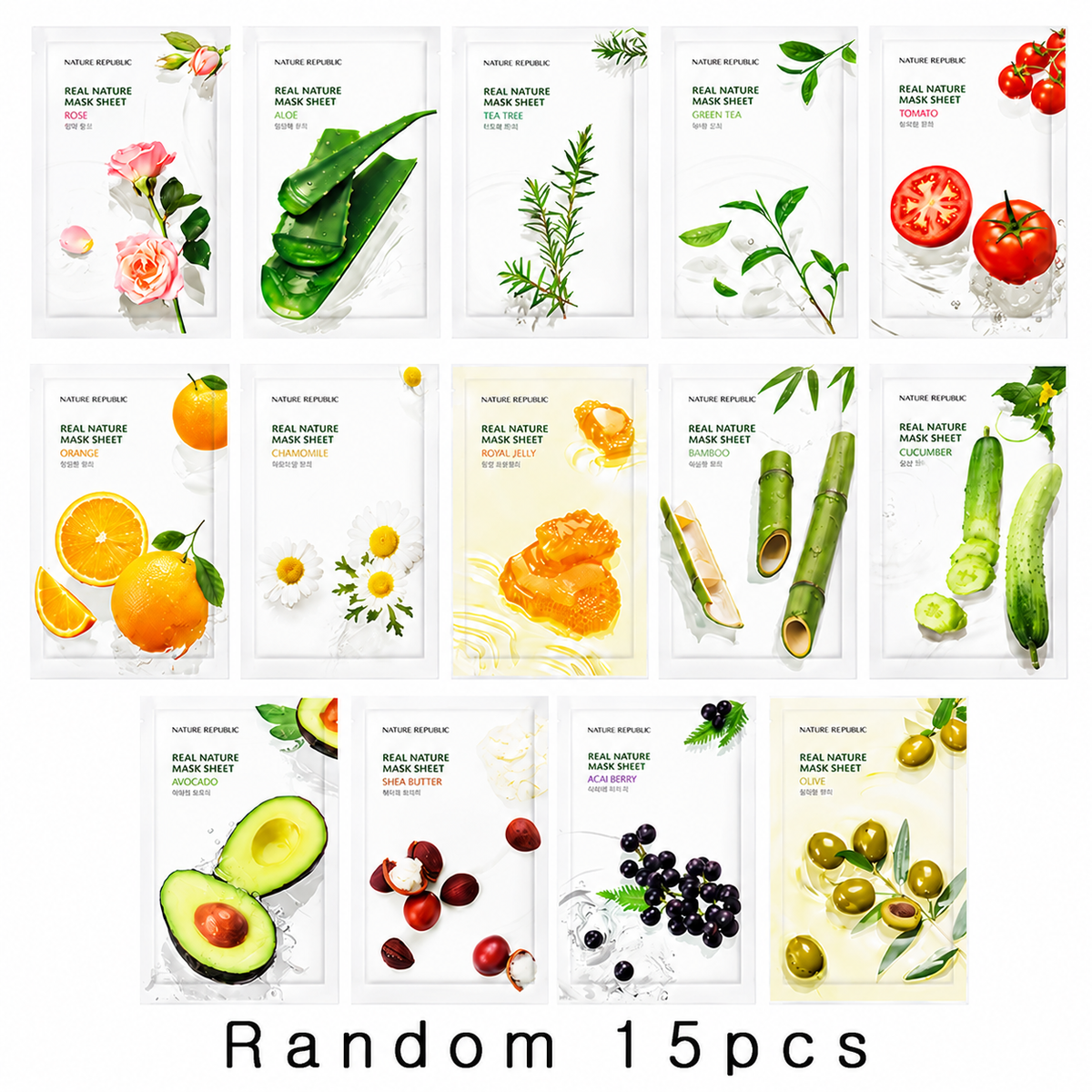 Nature Republic Real Nature Mask Sheet (15 pcs Random Pack) (3 Options)