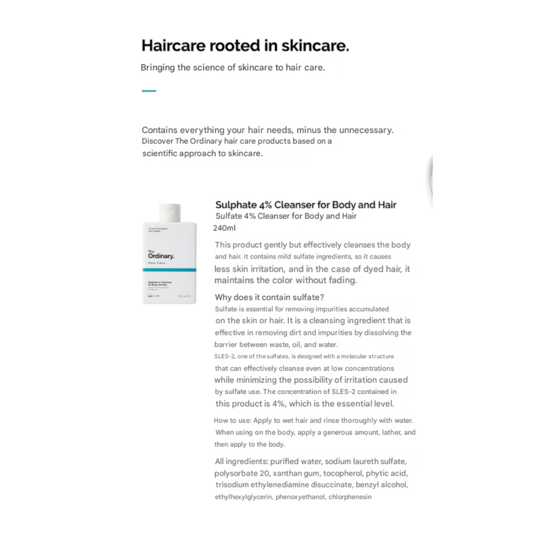 The Ordinary Sulphate 4% Cleanser for Body and Hair 240ml (3 Options)