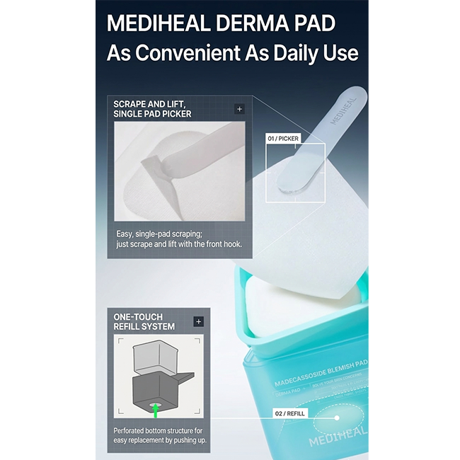 MEDIHEAL Derma Toner Pad 7 Types (Main 100 Sheets / Refill 100 Sheets) (20 Options)