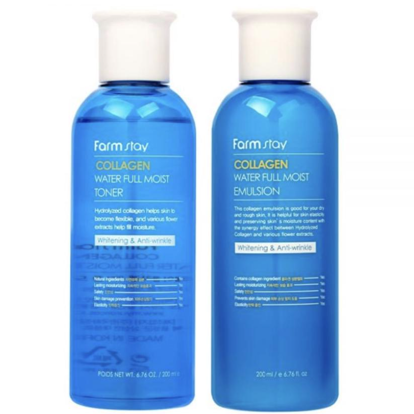 FARM STAY Collagen Water Full Moist Skin Care SET (Toner 200ml + Emulsion 200ml) (2 Options)