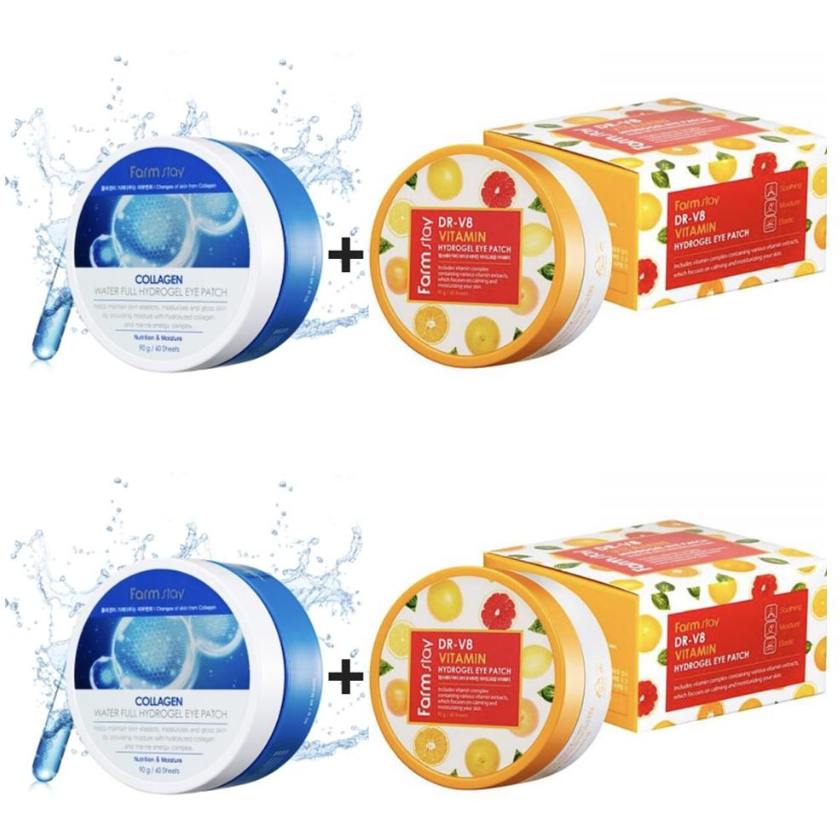 FARM STAY Collagen Water Full Hydrogel Eye Patch 90g + Dr. V8 Vitamin Hydrogel Eye Patch 90g (2 Options)