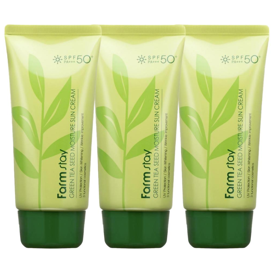 FARM STAY Green Tea Seed Moisture Sun Cream SPF 50+ PA +++ 70g (3 Options)