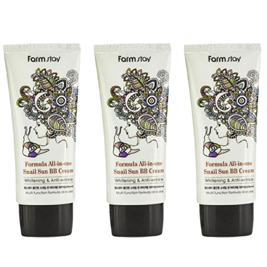 FARM STAY Formula All In One Snail Sun BB Cream SPF50+ PA+++ 50g (3 Options)