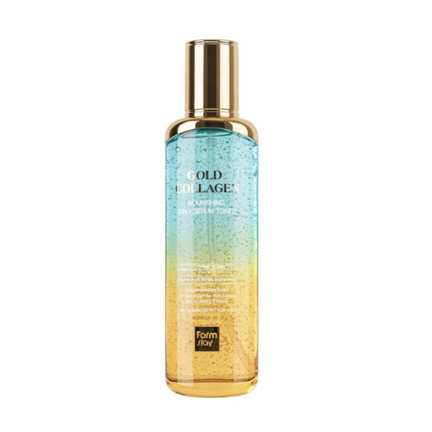 FARM STAY Gold Collagen Nourishing 2 In 1 Serum Toner 130ml (3 Options)