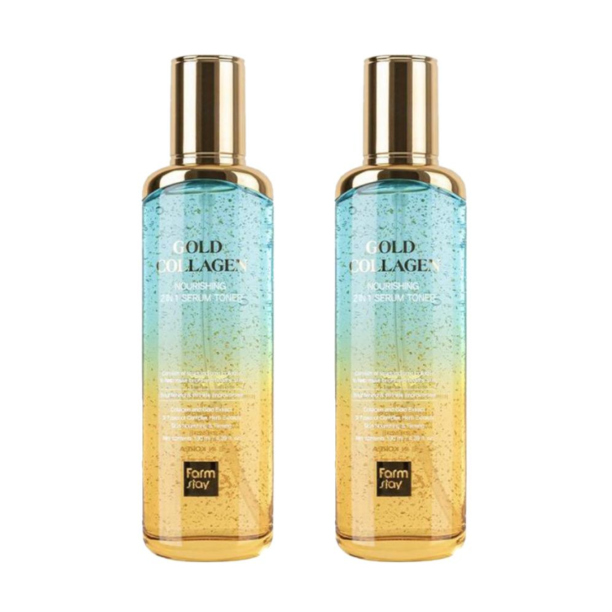 FARM STAY Gold Collagen Nourishing 2 In 1 Serum Toner 130ml (3 Options)