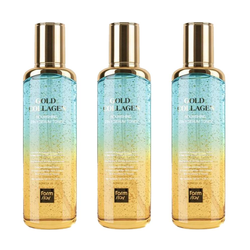 FARM STAY Gold Collagen Nourishing 2 In 1 Serum Toner 130ml (3 Options)