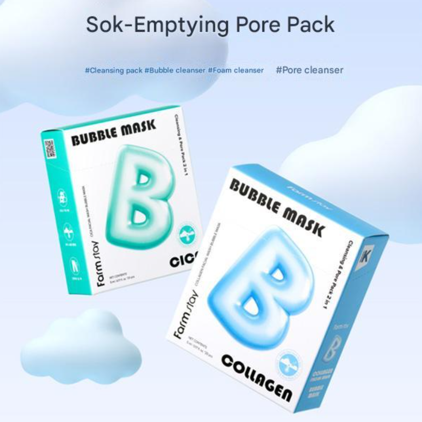 FARM STAY Collagen or Cica Facial Wash Bubble Mask (7 Options)