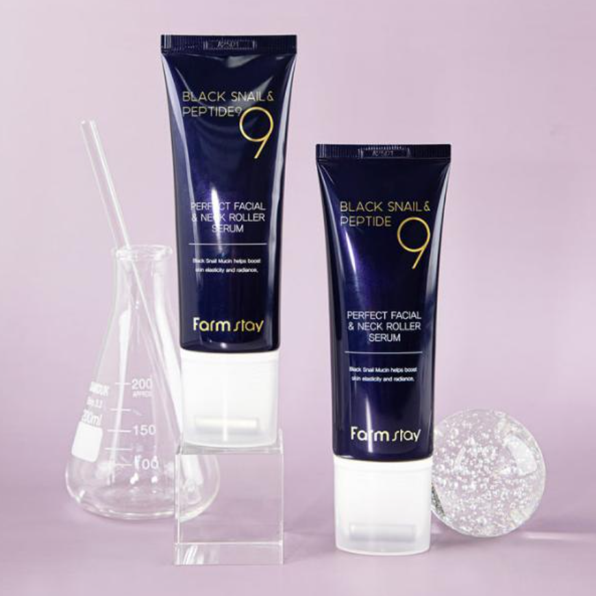 FarmStay Black Snail & Peptide 9 Facial & Neck Roller Serum (100ml) (3 Options)