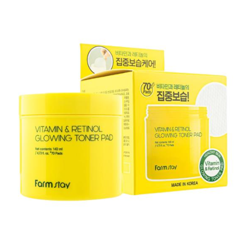 FarmStay Vitamin & Retinol Glowing Toner Pad (140ml  4.73 fl.oz., 70 pads) (3 Options)