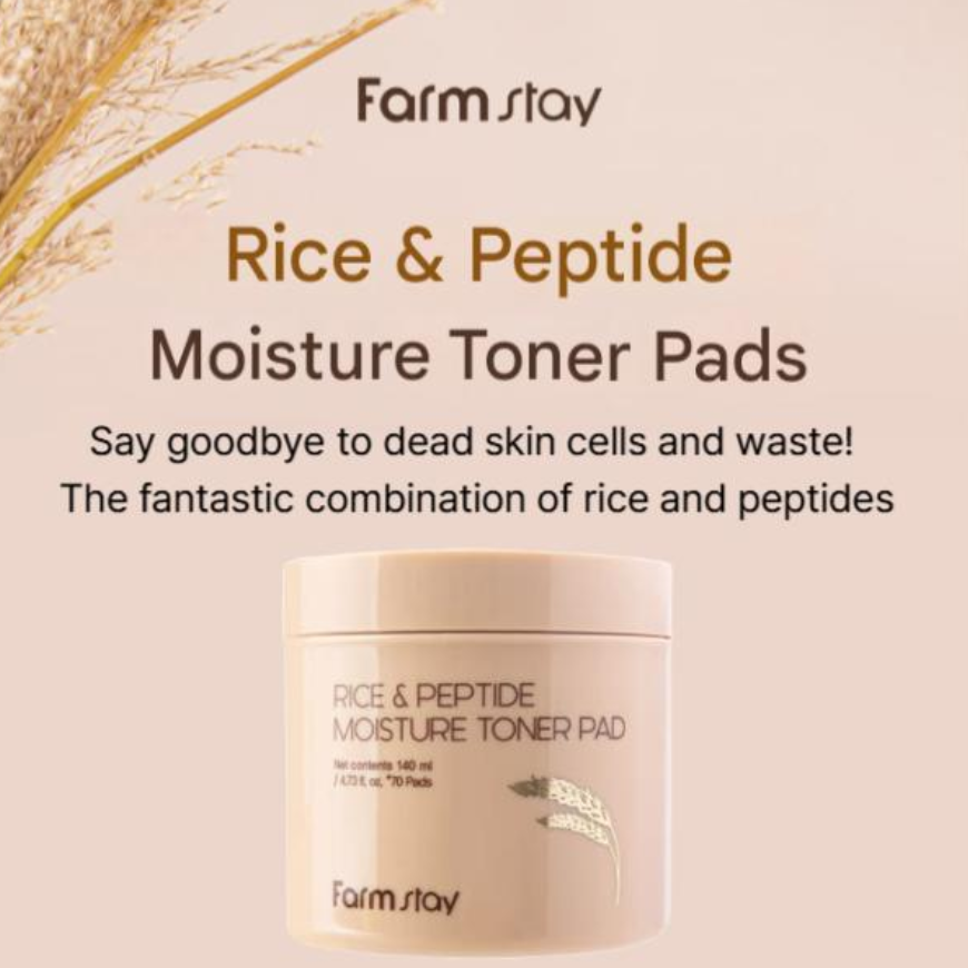 FarmStay Rice & Peptide Moisture Toner Pad (140ml , 70 pads) (3 Options)