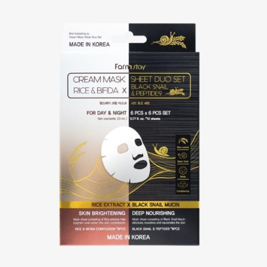 FarmStay Cream Mask Sheet Duo Set 1box (23g × 12 sheets) (3 Options)