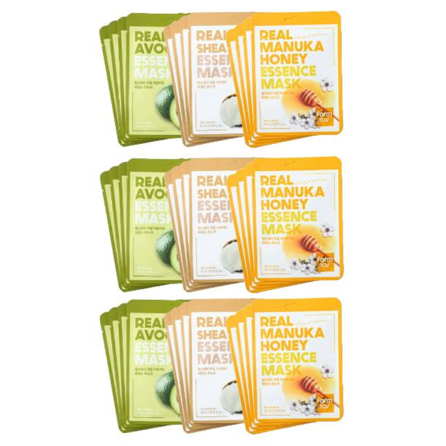 FarmStay Real Essence Mask Combo Pack Ver.1 (1BOX  12 Sheets) 23ml  (3 Options)
