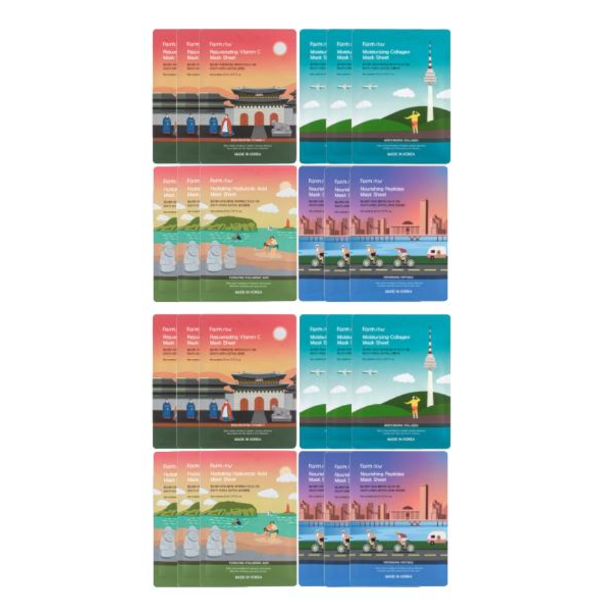 FarmStay Trip to Korea Mask Pack Set (1BOX / 12 Sheets) 23ml( 3 Options)
