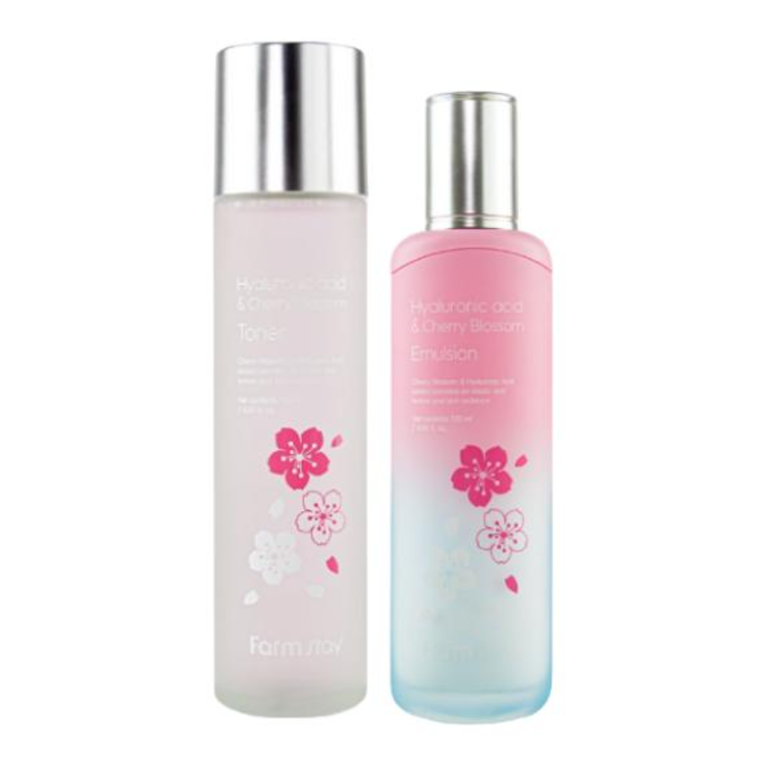 FarmStay Hyaluronic Acid & Cherry Blossom Toner 150ml, Emulsion 120ml, Serum 35ml, Cream 55ml (15 Options)