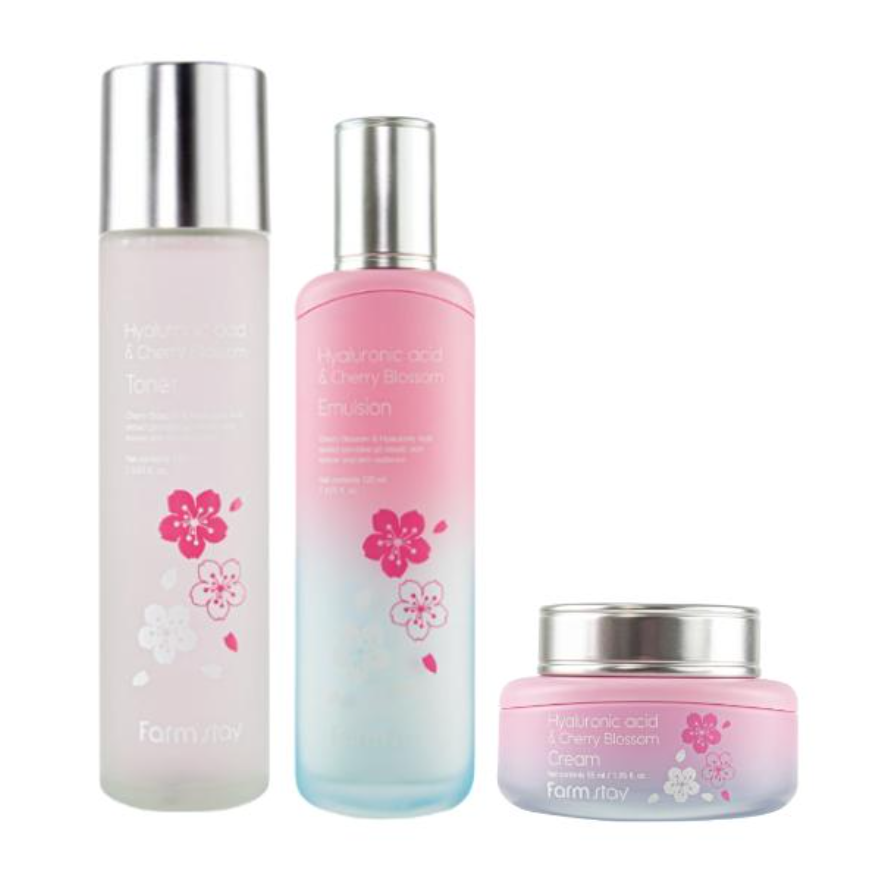 FarmStay Hyaluronic Acid & Cherry Blossom Toner 150ml, Emulsion 120ml, Serum 35ml, Cream 55ml (15 Options)