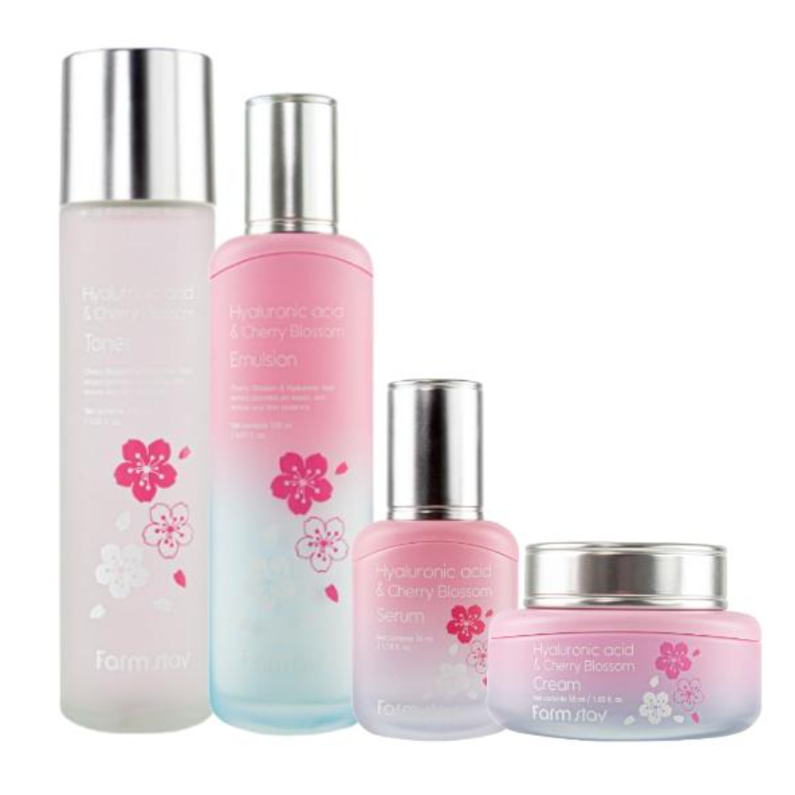FarmStay Hyaluronic Acid & Cherry Blossom Toner 150ml, Emulsion 120ml, Serum 35ml, Cream 55ml (15 Options)