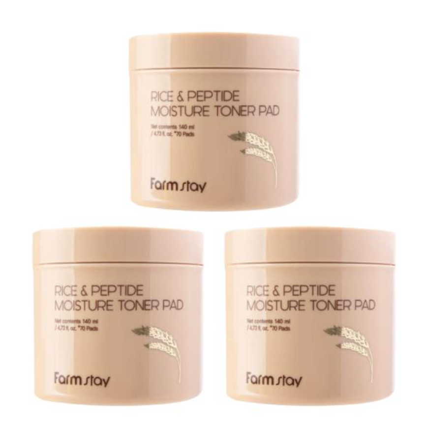 FarmStay Rice & Peptide Moisture Toner Pad (140ml , 70 pads) (3 Options)