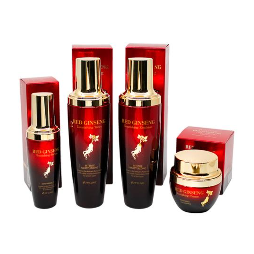3W CLINIC Red Ginseng Nourishing Skin Care Set of 4 (Toner+Emulsion+Cream+Serum)