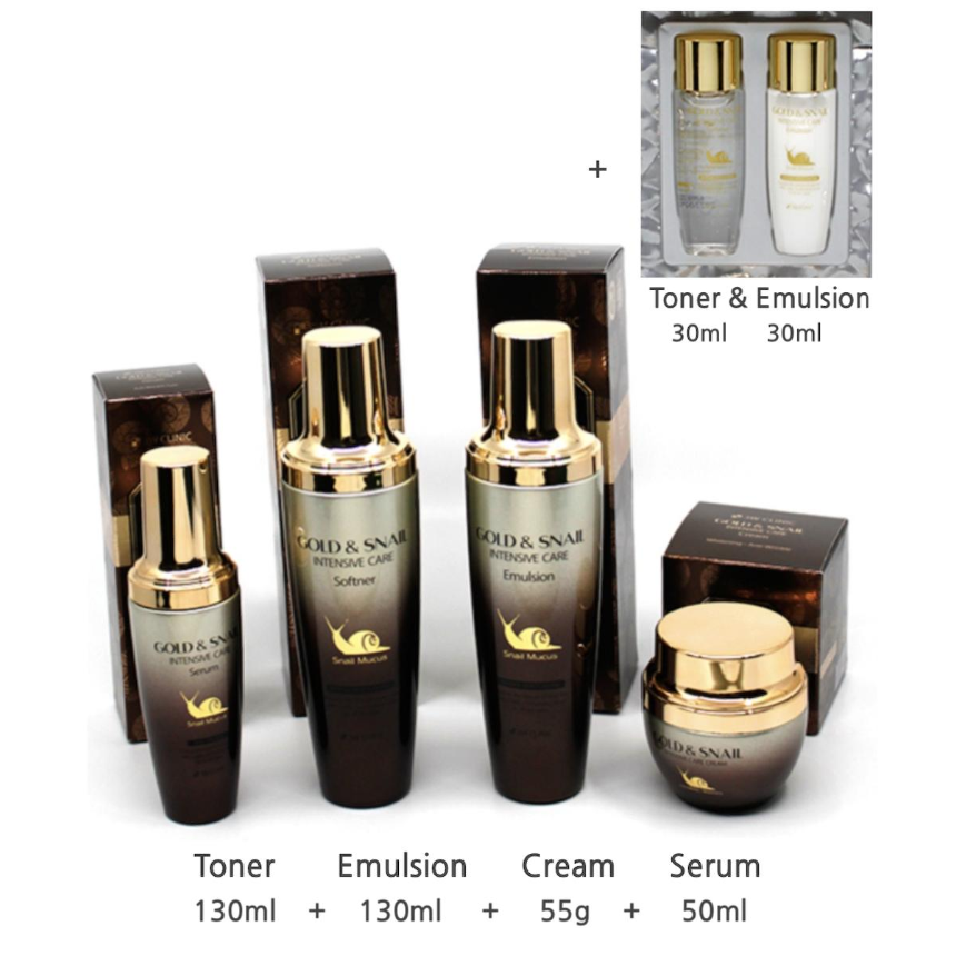 3W CLINIC Gold & Snail Intensive Care SET of 4 (Toner+Emulsion+Cream+Serum)