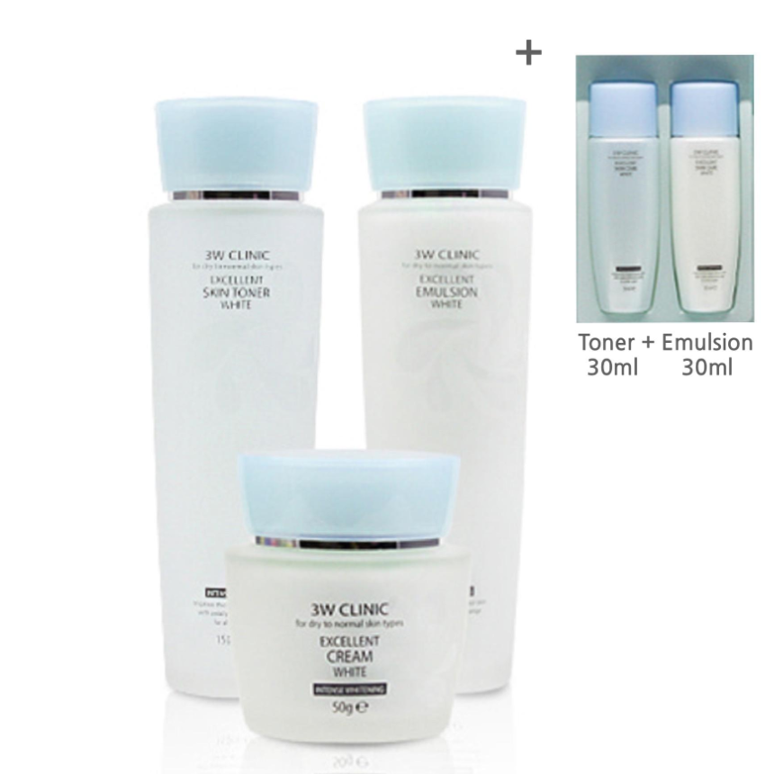 3W CLINIC Excellent White Skin Care 3 Set (Toner+Emulsion+Cream)