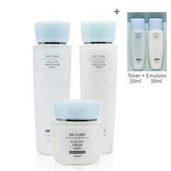 3W CLINIC Excellent White Skin Care 3 Set (Toner+Emulsion+Cream)