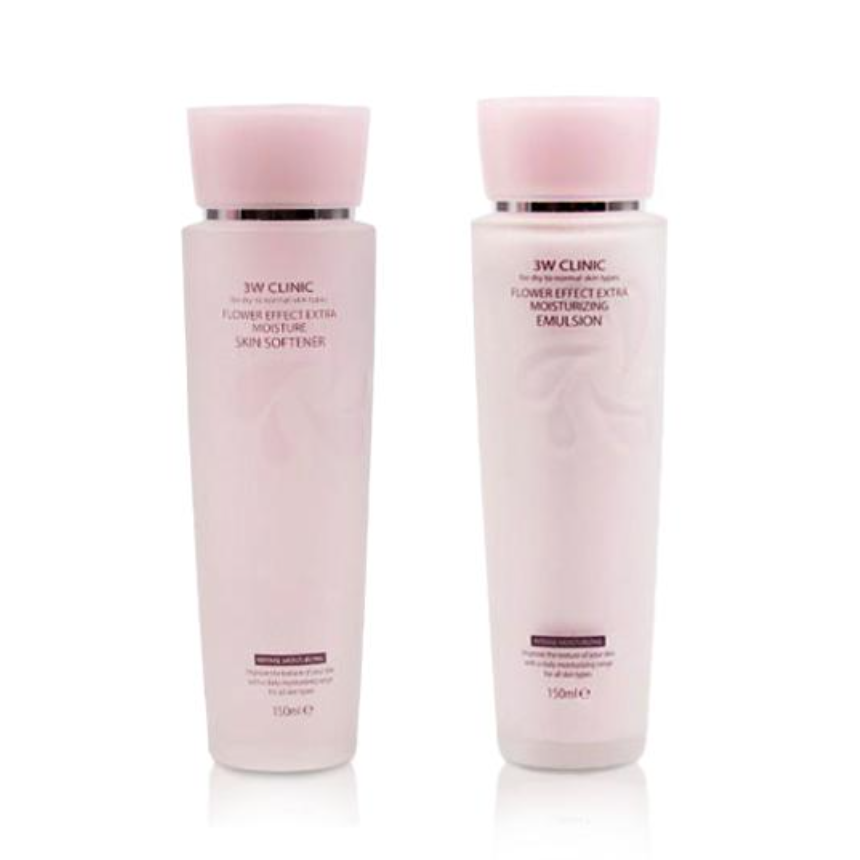3W CLINIC Flower Effect Extra Moisture Skin Softener(Toner) 150ml, Emulsion 150ml (3 Options)