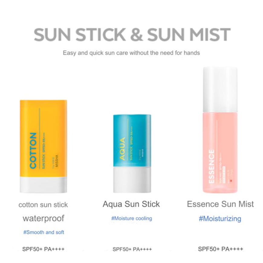 MISSHA All Around Safe Block Essence Sun Mist 80mL SPF50+PA+++ with Missha Perfect Cover BB Cream (5 Options)