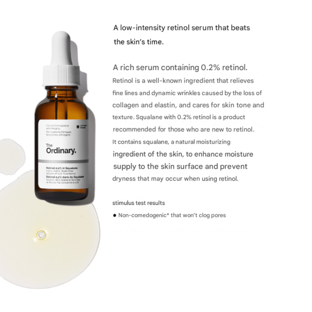 The Ordinary Retinol 0.2% in Squalane 30ml, Retinol 0.5% in Squalane 30ml, Retinol 1% in Squalane 30ml (10 Options)