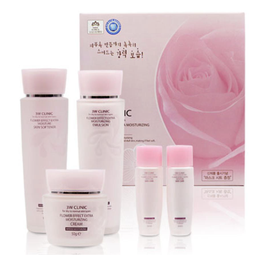 3W CLINIC Flower Effect Extra Moisturizing Skin Care 3 Set (Toner+Emulsion+Cream)