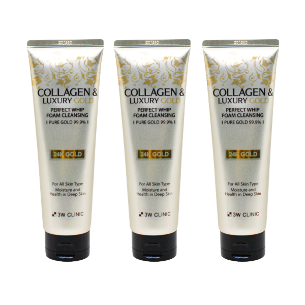 3W CLINIC Collagen & Luxury Gold Perfect Whip Foam Cleanser 180g (3 Options)