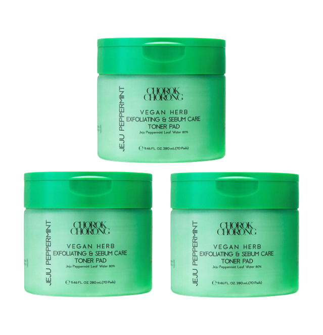 Chorok Chorong Vegan Herb Exfoliating & Sebum Care Jeju Peppermint Toner Pad (280ml+70Pads) (3 Options)