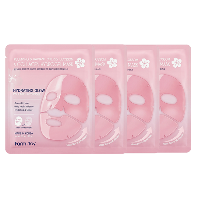 FARM STAY Hydrogel Mask 35g × 4 Sheets (Cherry Blossom & Collagen / Collagen & Red Bean)  (7 Options)