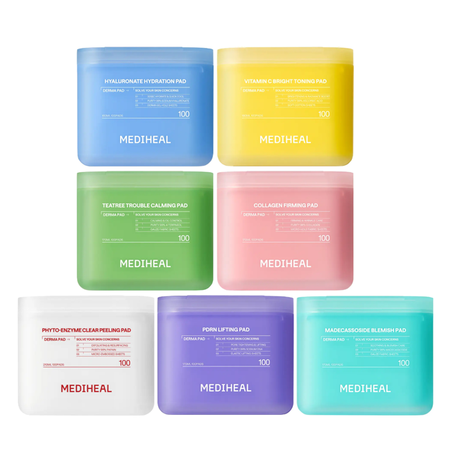 MEDIHEAL Derma Toner Pad 7 Types (Main 100 Sheets / Refill 100 Sheets) (20 Options)