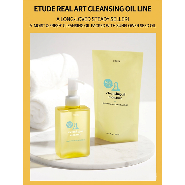 Etude Real Art Cleansing Oil Moisture 185ml (Full Size) + 185ml Refill Set (3 Options)