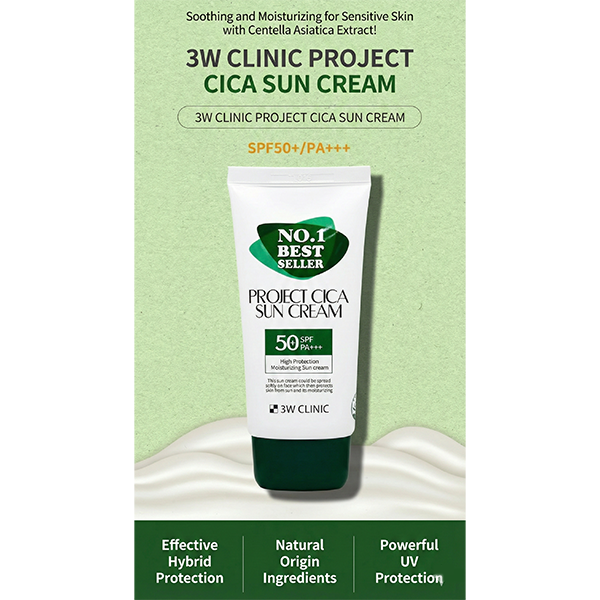 3W CLINIC Project Cica Sun Cream SPF50+ PA+++(3 Options)