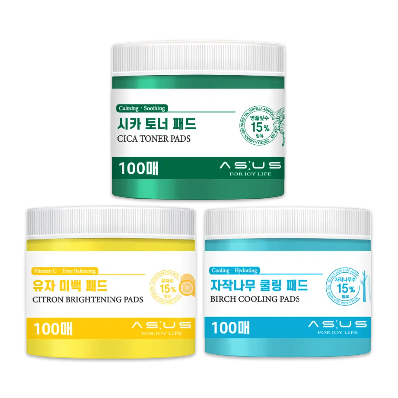 AS:US Toner Pad 100 Pads Cica Calming / Birch Cooling / Yuja Brightening (10 Options) - DAISO
