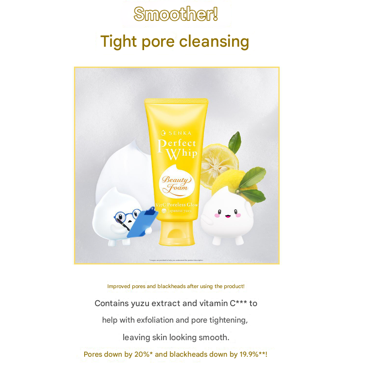 SENKA Perfect Whip Vitamin C Poreless Glow 100g, Perfect Whip Low pH Calming Cica 100g, Perfect Whip Acne Care 100g (10 Options)
