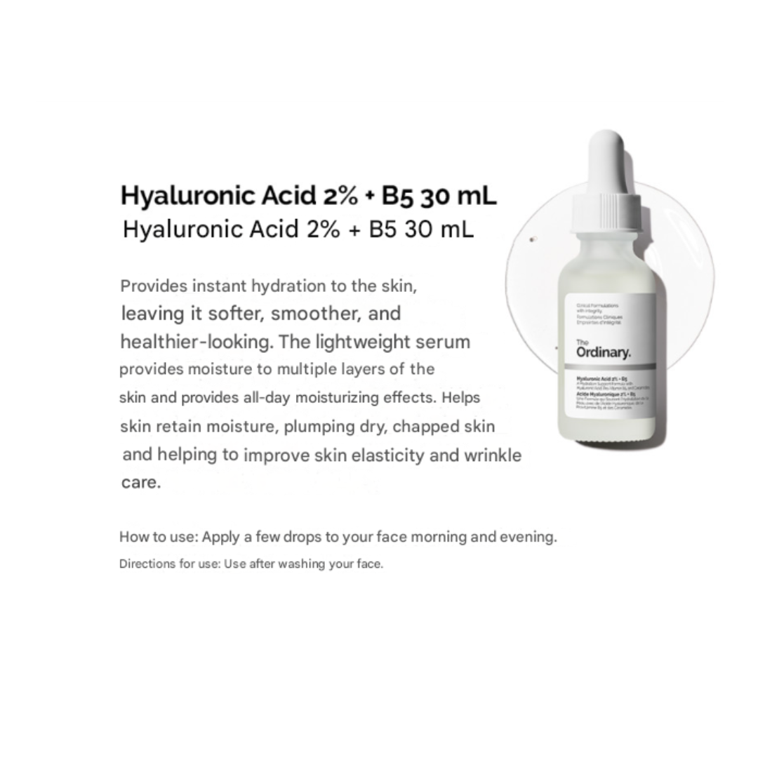 The Ordinary Daily Set (Squalane Cleanser 50ml + Hyaluronic Acid 2% + B5 30ml + Natural Moisturizing Factors + HA 30ml) (3 Options)