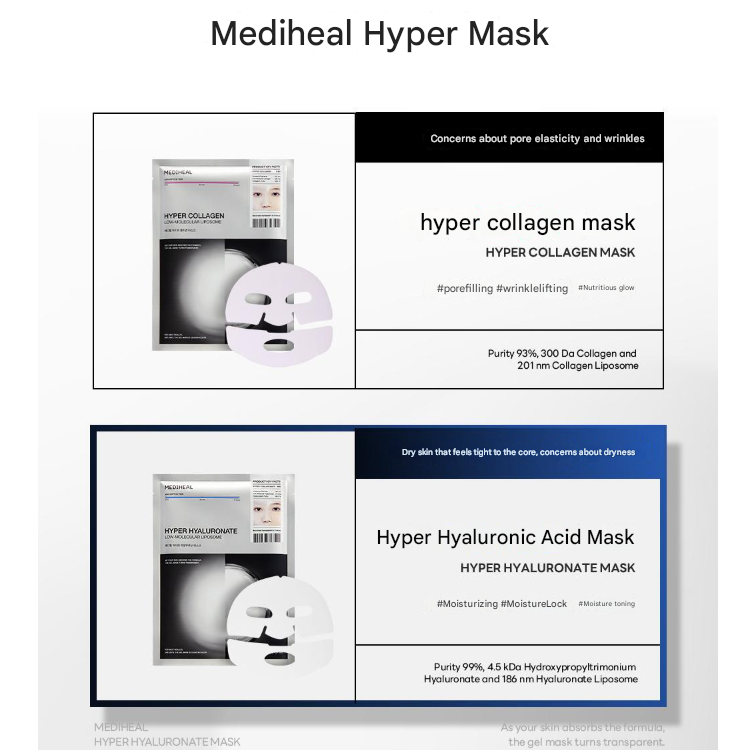 Mediheal Hyper Mask Collagen/Hyaluronic Acid 35g X 6Sheets (5+1 Sheets) (7 Options)