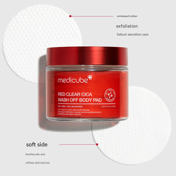 Medicube Red Clear Cica Wash-Off Body Pad 50 pads (200ml) (3 Options)